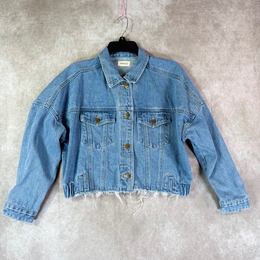 Tampa Bay Mono B Denim Jacket Women S Blue Graphic Cropped Raw Hem